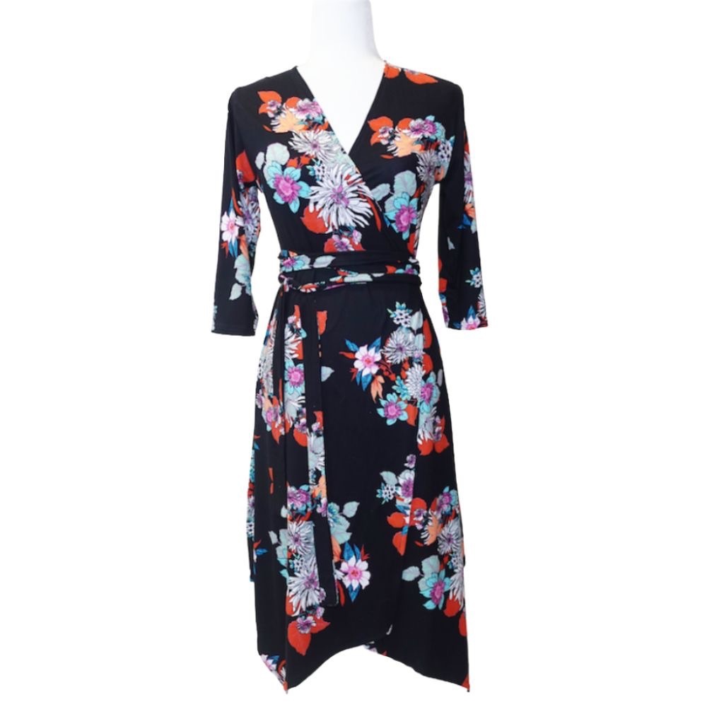 Black Floral Wrap Dress